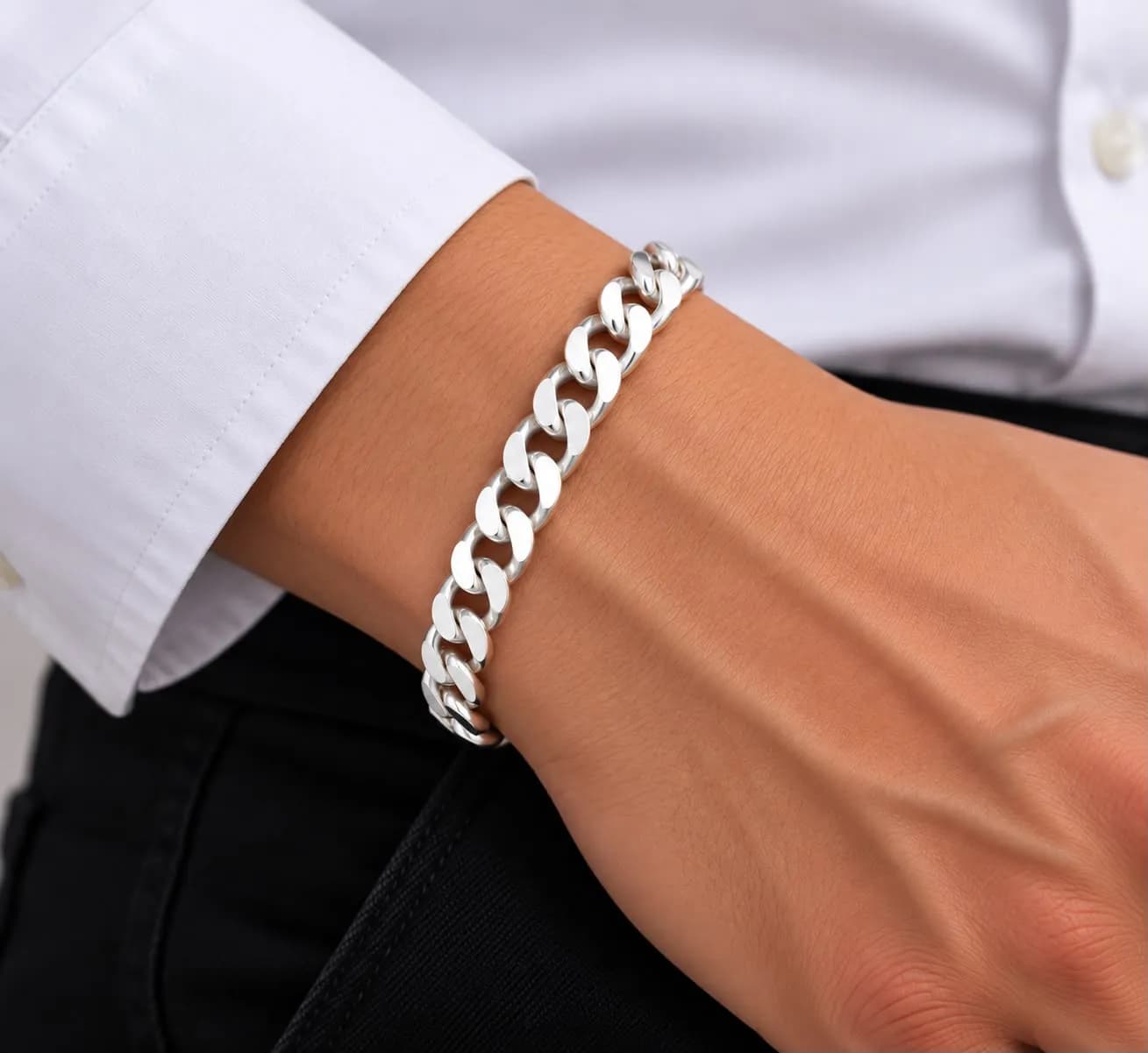 Gümüş Erkek Zincir Bileklik 10 mm