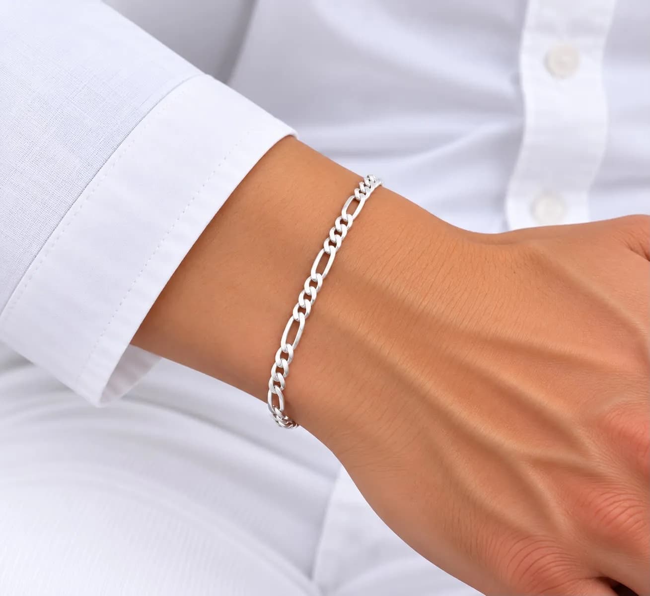 GÜMÜŞ ERKEK ZİNCİR BİLEKLİK FİGARO MODEL 5 MM