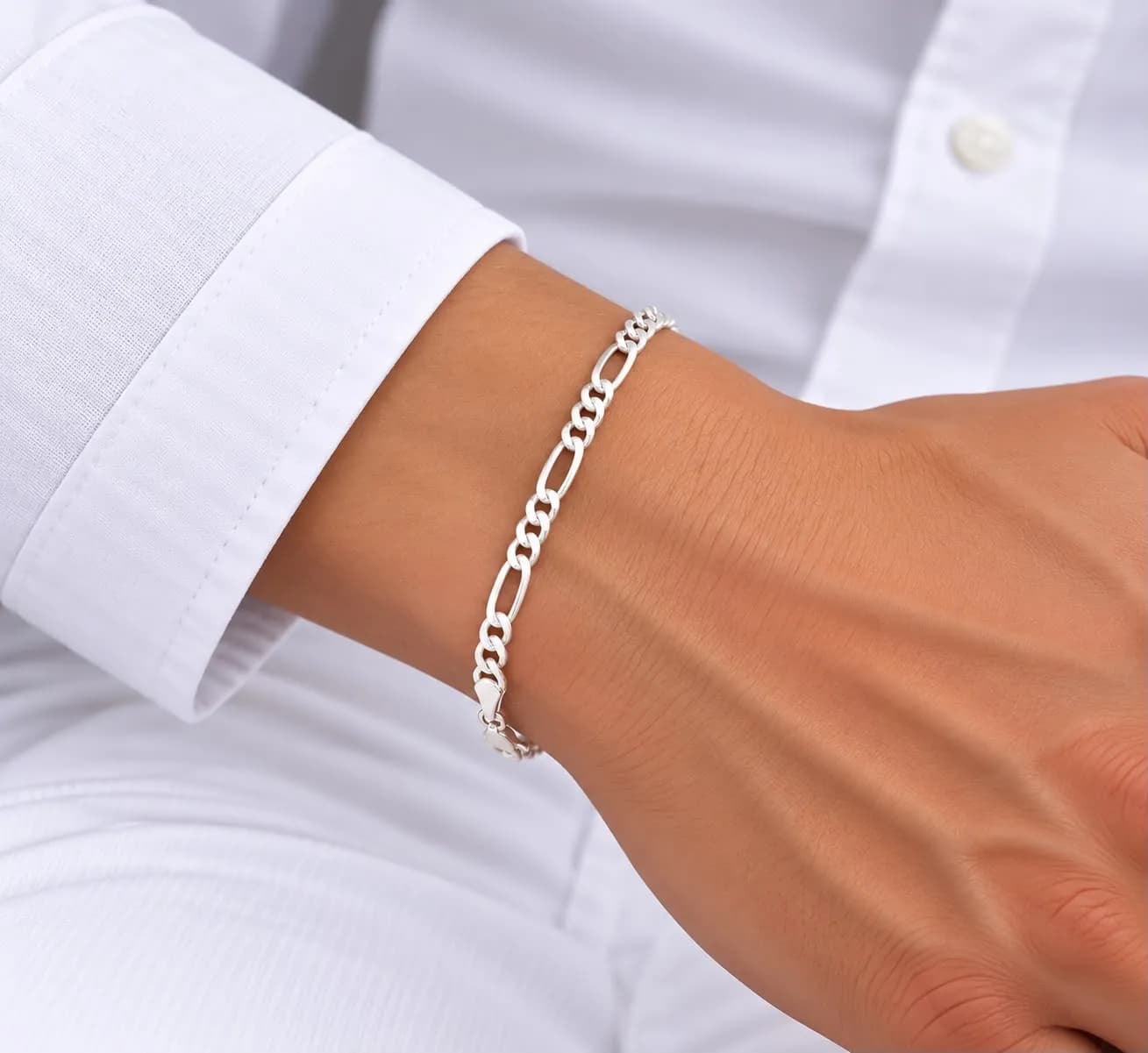 GÜMÜŞ ERKEK ZİNCİR BİLEKLİK FİGARO MODEL 6 MM