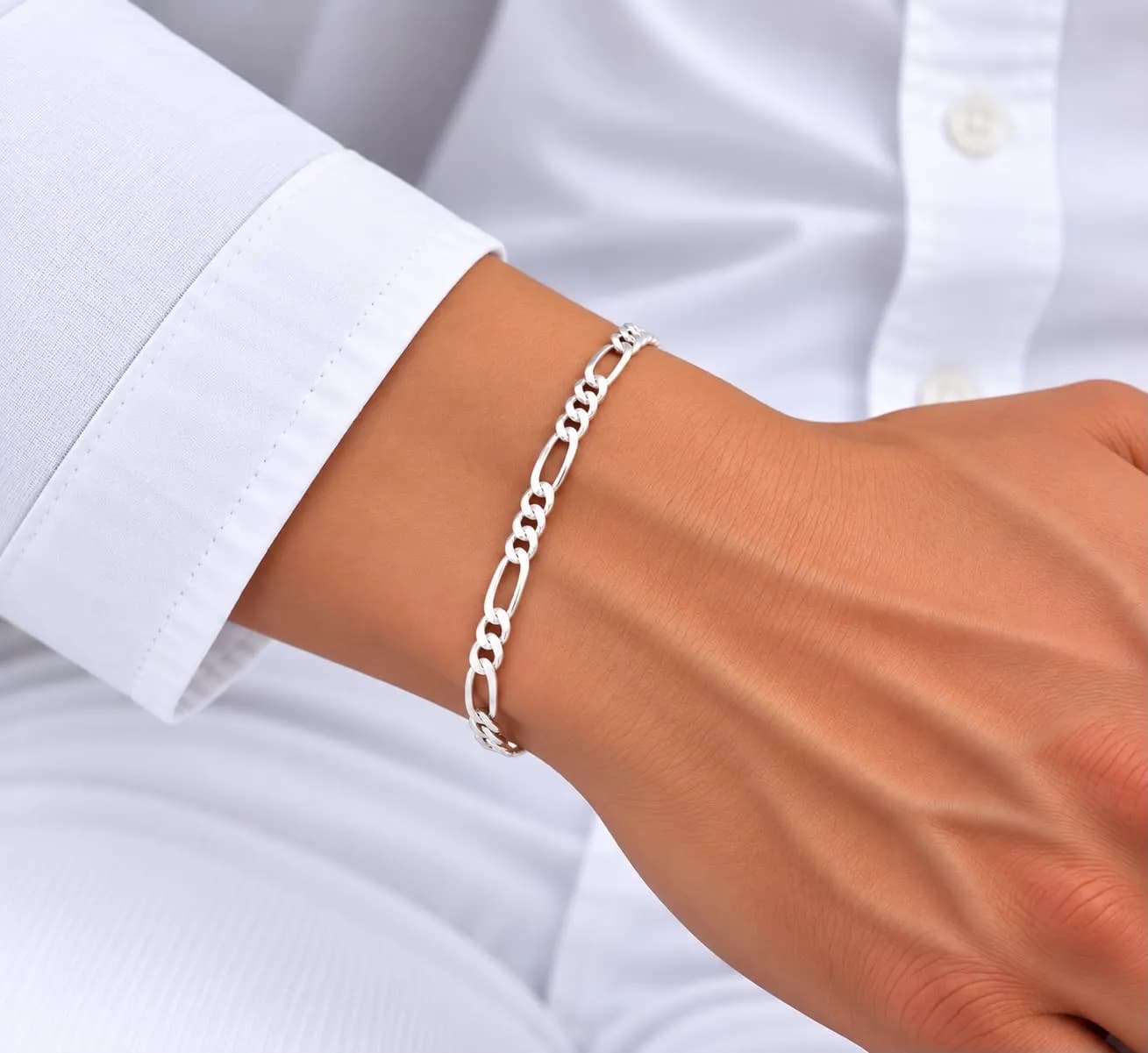 GÜMÜŞ ERKEK ZİNCİR BİLEKLİK FİGARO MODEL 8MM